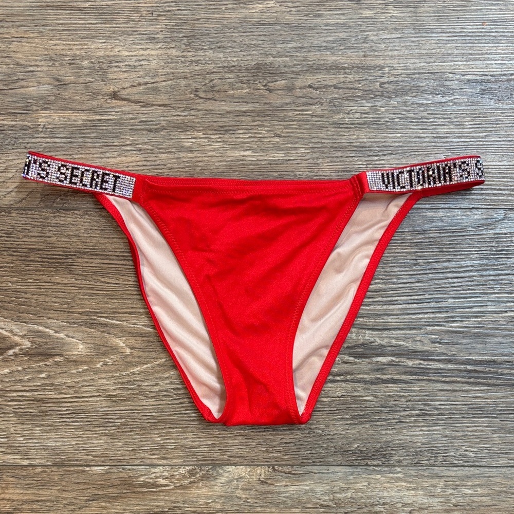 Victoria's Secret Red Shine Strap Brazilian Bikini Bottom Women's Size Medium